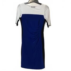 Kasper White Blue Colorblock Preppy Office Wear Elegant Sheath Dress Size Small